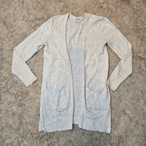 Old Navy Open Front Long Light Grey Oatmeal color Confetti Heathered Cardigan - Picture 3 of 6
